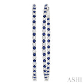 2.1 MM Sapphire and Alternating 2 1/2 ctw Round Cut Inside-Out Diamond Precious Hoop Earrings in 14K White Gold